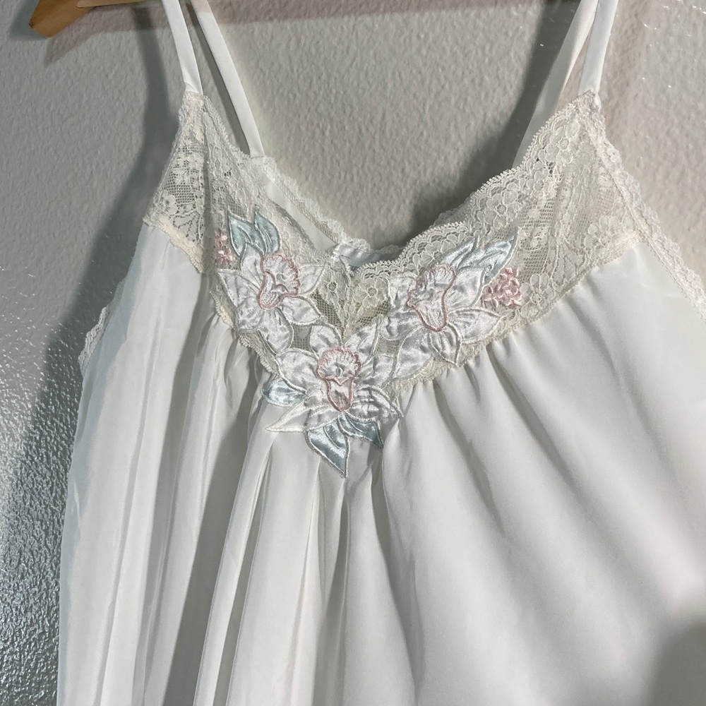 Vintage Sara Beth Embroidered Floral Lace Nightie Chemise Slip Dress Delicate M